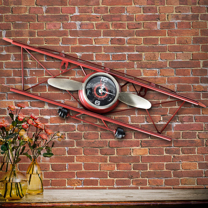 Vintage Wrought Iron Airplane Clock Red Color